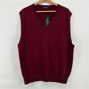 Kallspin Mens V Neck Sleeveless Sweater Vest Cashmere Wool Blend Burgundy XL NWT